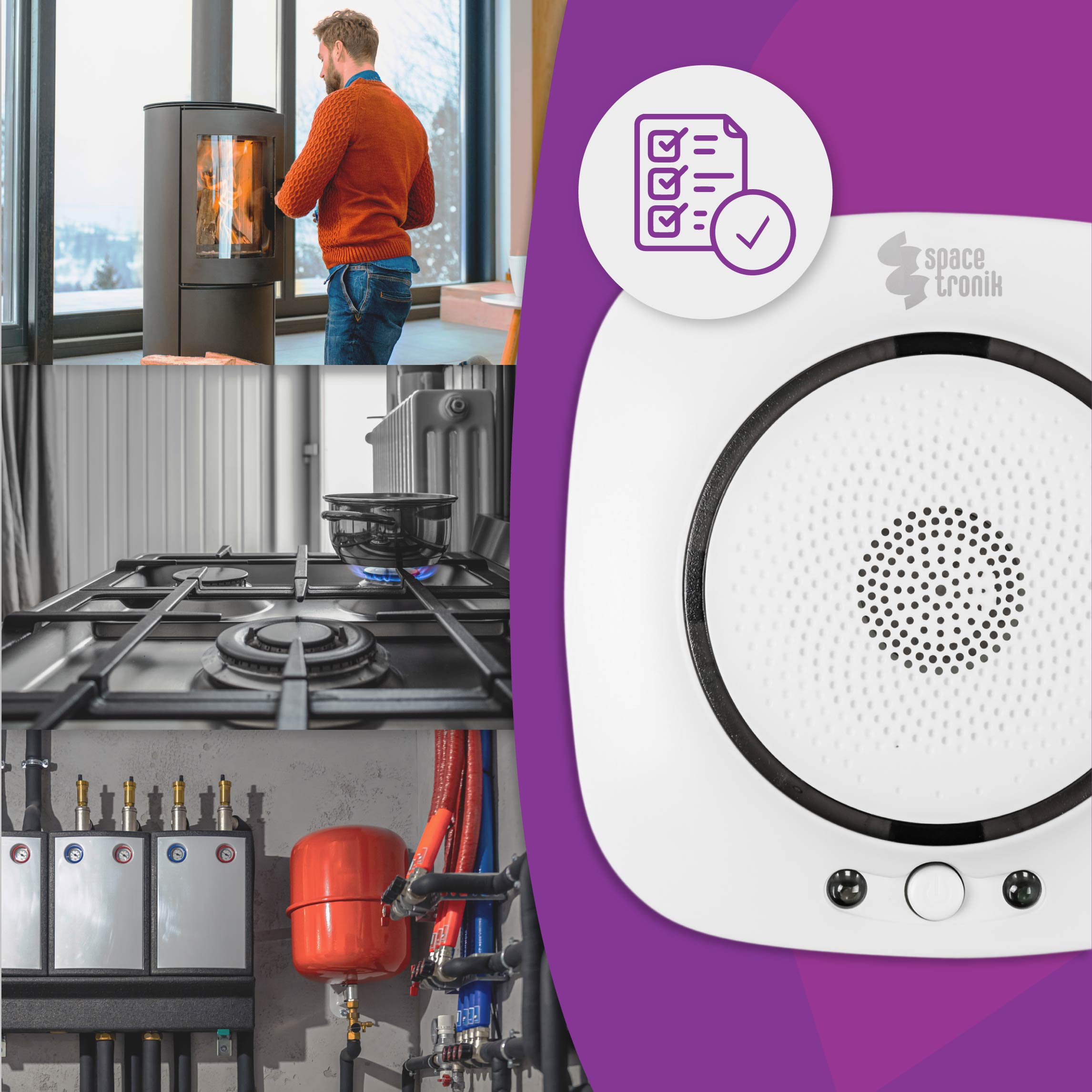 Schemat automatycznych reakcji systemu Smart Home po wykryciu zagrożenia – alarm, wiadomość, odcięcie gazu