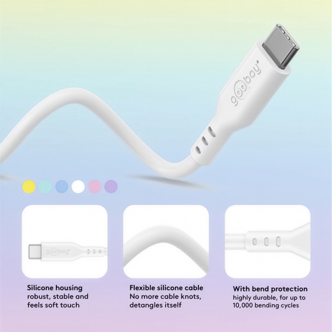 Kabel USB-C 2.0 Goobay silikonowy cechy