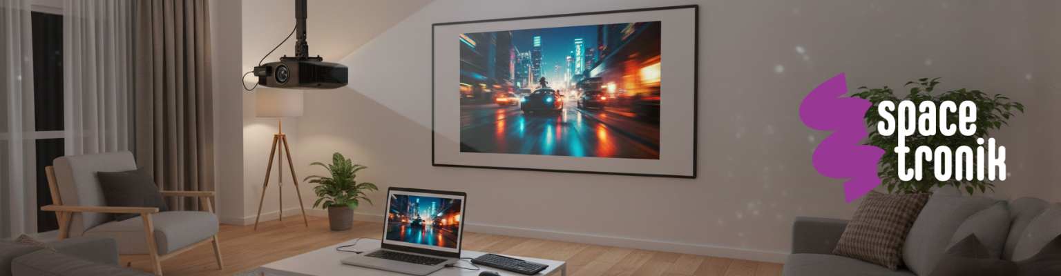 Zestaw do kina domowego: ekran 100 cali PRS-F04, uchwyt SPA-P01B, transmiter HDMI SPH-W21, klawiatura i mysz SP-RCA20