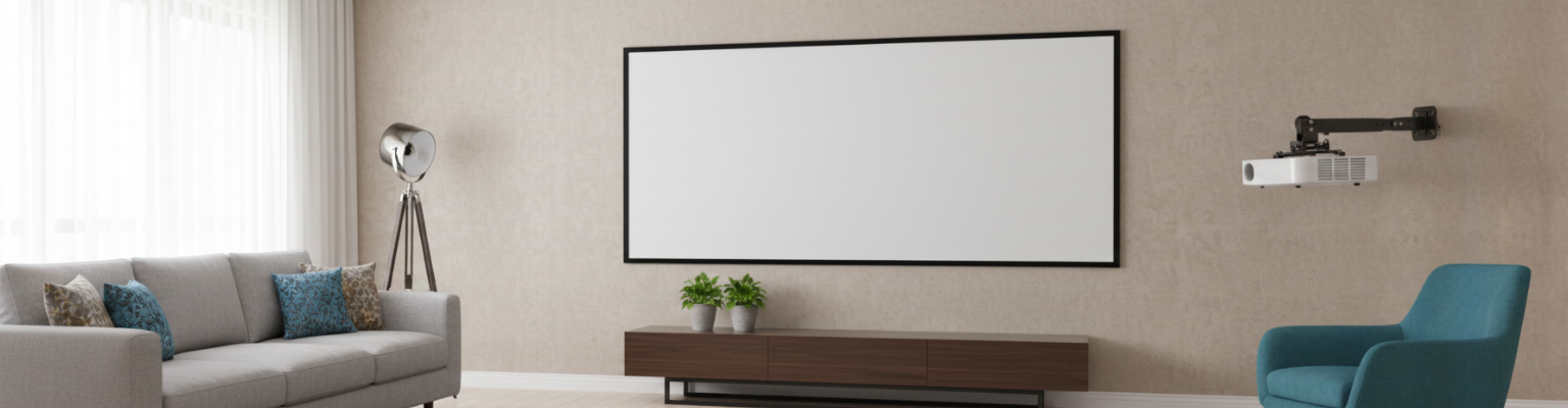 ekran projekcyjny ramowy Spacetronik PRS-F04 16:9 ultracienka ramka 10 mm uchwyt sufitowy SPA-P02B 15 kg regulowany 360 stopni