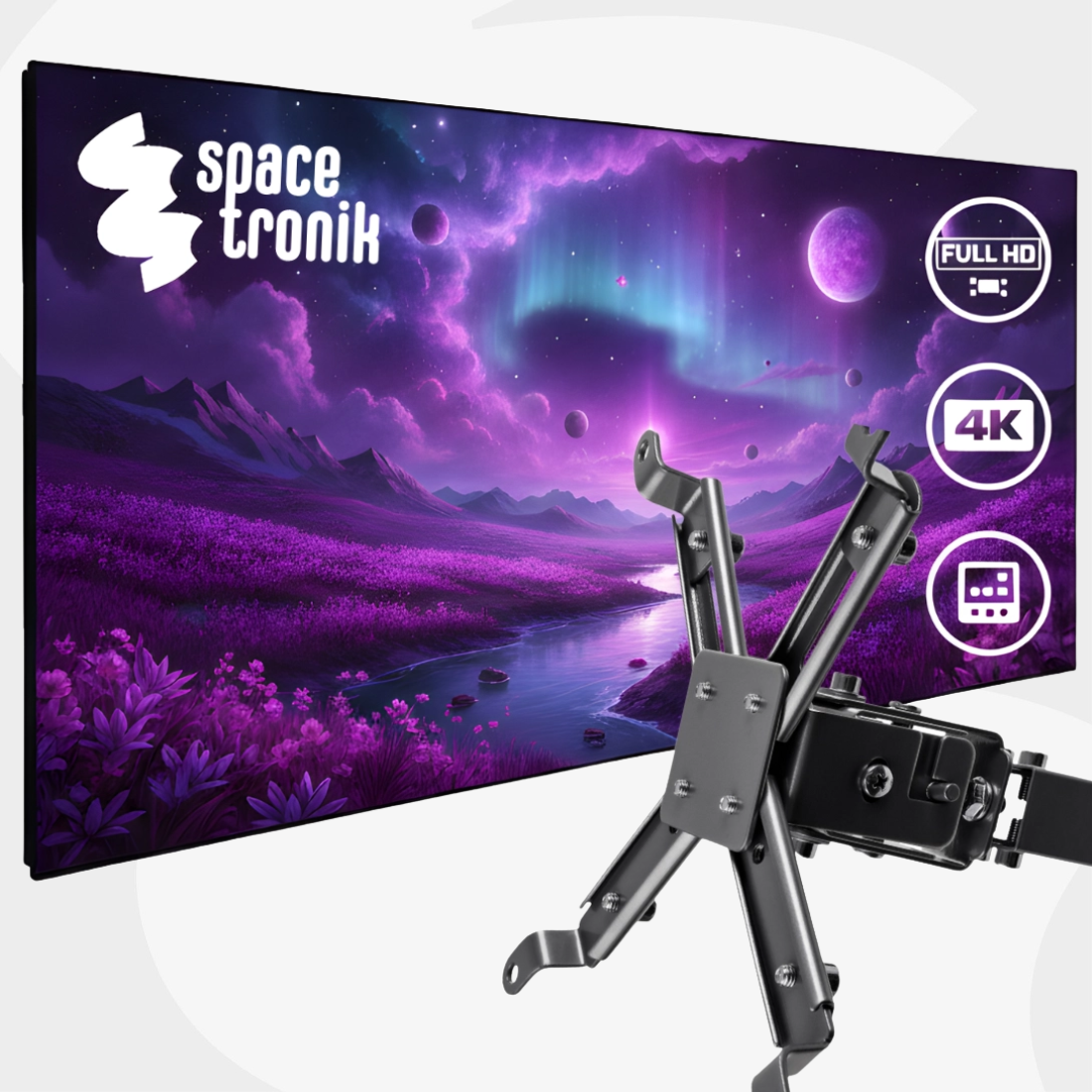 zestaw ekran projekcyjny ramowy Spacetronik PRS-F04 rozmiar do wyboru i uchwyt do projektora SPA-P01 kolor do wyboru