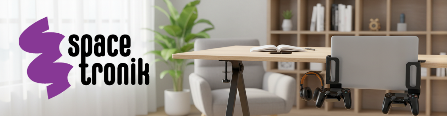 Uchwyt podbiurkowy 2w1 SPB-026B na laptopa i słuchawki montowany pod blatem biurka