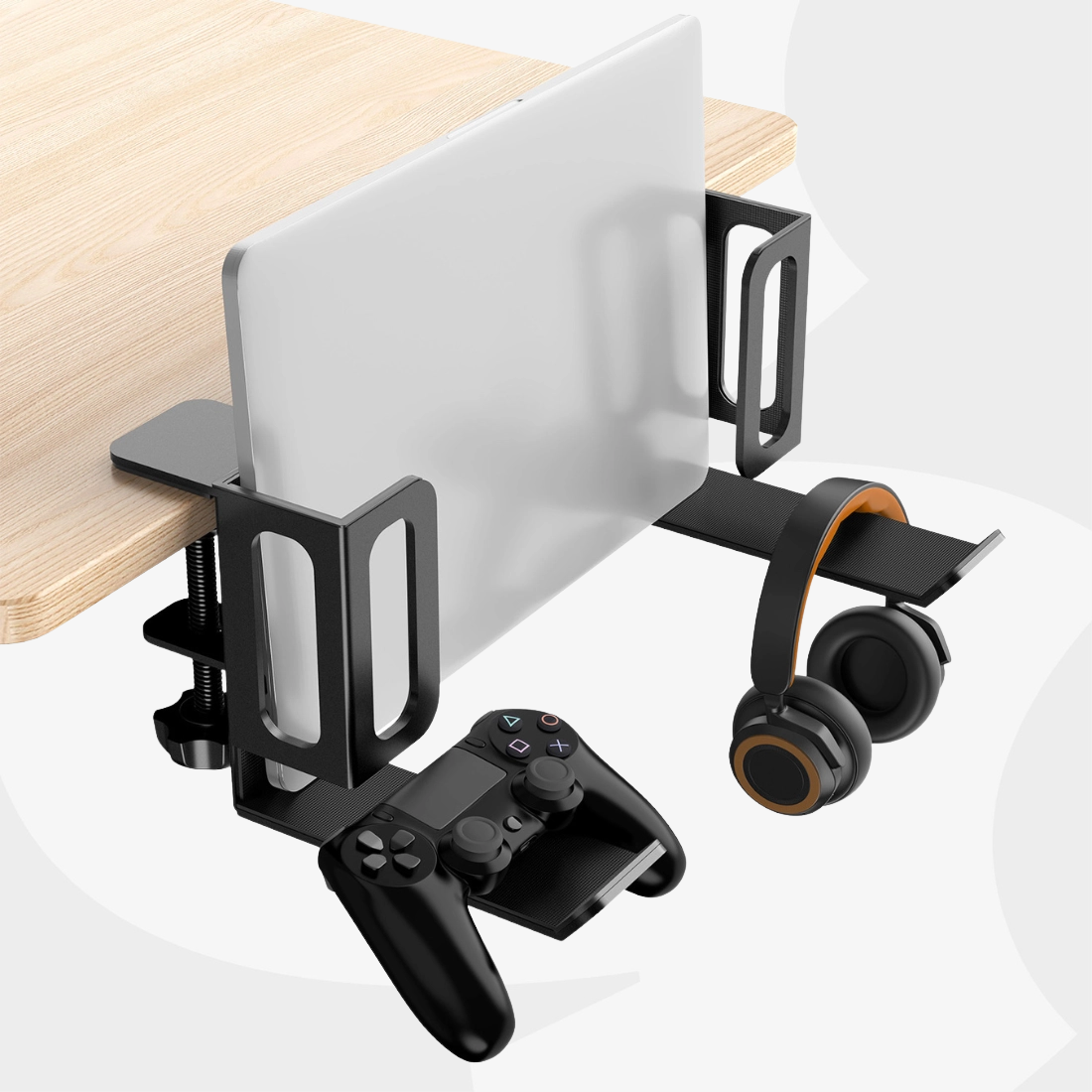 Uchwyt podbiurkowy 2w1 SPB-026B na laptopa i słuchawki montowany pod biurkiem