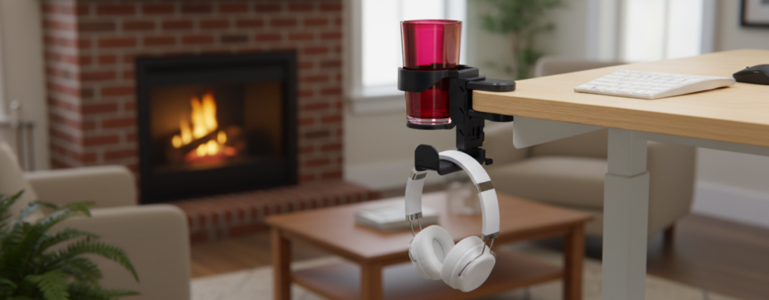Wieszak na słuchawki 3w1 SPB-027B z uchwytem na kubek na krawędzi biurka