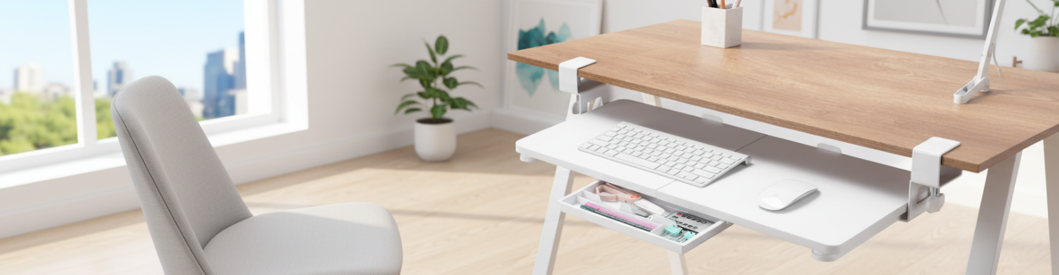 Wysuwana półka na klawiaturę SPB133W — oszczędność miejsca na biurku