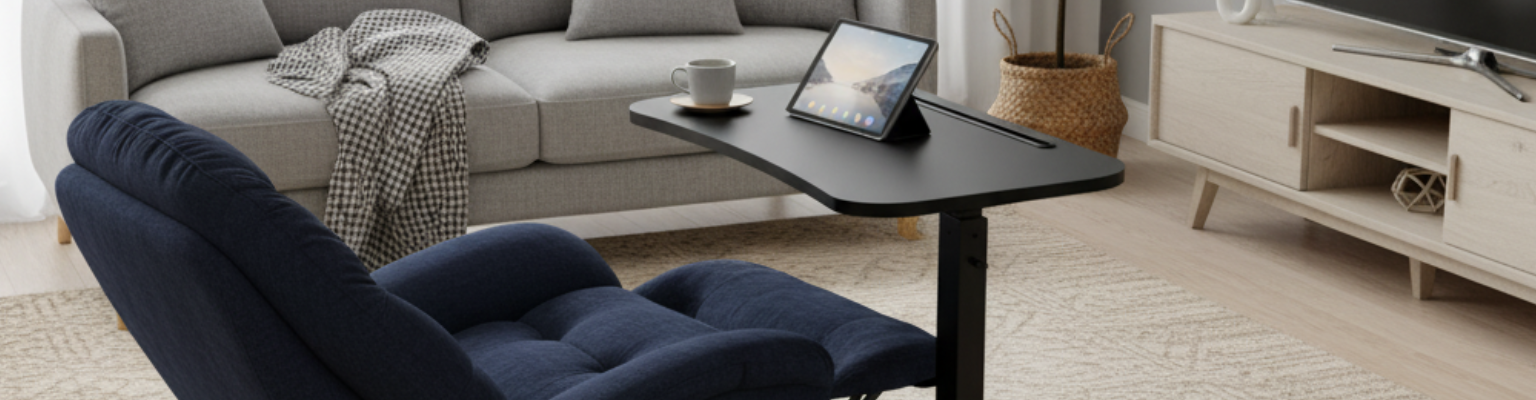 Zestaw: Fotel Spacetronik Flax 04M granatowy i stolik pomocniczy BUDDY 19 czarny