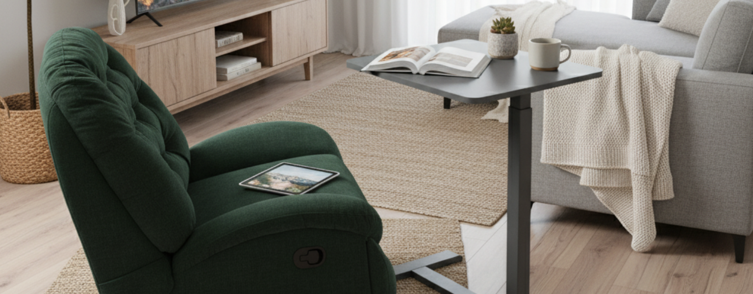 Zestaw: Fotel Flax 04M (zielony) i stolik BUDDY 15-GBB (grafit) do relaksu i pracy