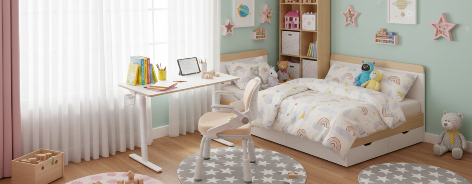 Zestaw biurko elektryczne Spacetronik SPEX123WM i krzesło dziecięce SPC-XD-11