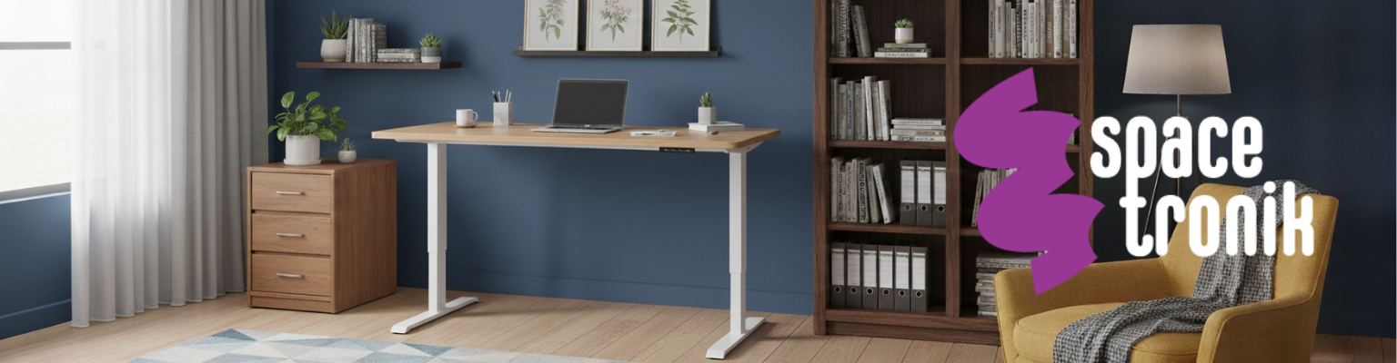 stelaż elektryczny Spacetronik SPE-142W biały regulacja wysokości 720-1200 mm 80 kg system antykolizyjny cichy 45-50 dB kontroler pamięć 4 pozycje