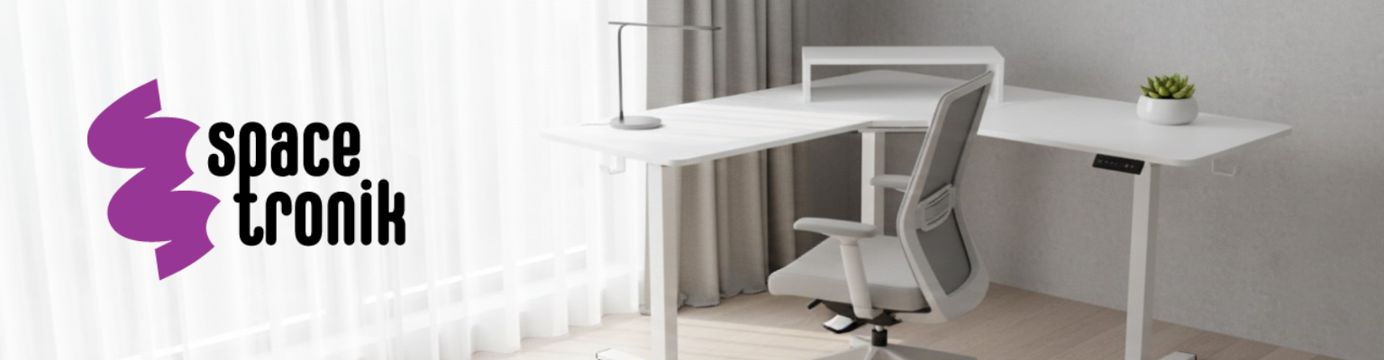 Biurko narożne regulowane SPEL112WW 120x60 cm z elektryczną regulacją wysokości, biały blat i białe nogi