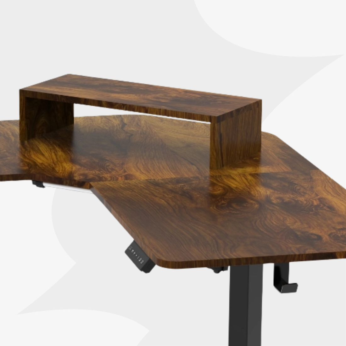 Stalowa rama w czarnym kolorze i narożny blat w ciemno drewnianym dekorze biurka SPEL112BR