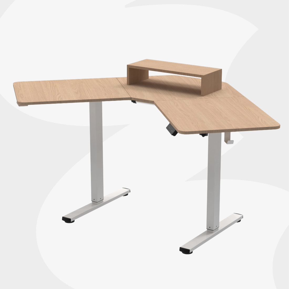 Biurko narożne regulowane SPEL112WL - najważniejsze cechy, jasno drewniany blat i białe nogi