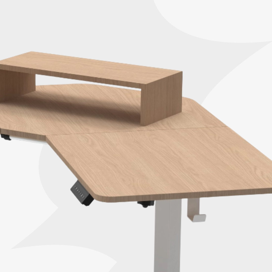 Stalowa rama w białym kolorze i narożny blat w jasno drewnianym dekorze biurka SPEL112WL