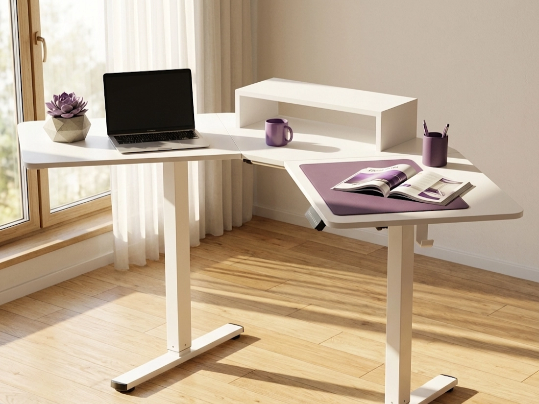 Narożny blat w kształcie litery V, biały blat