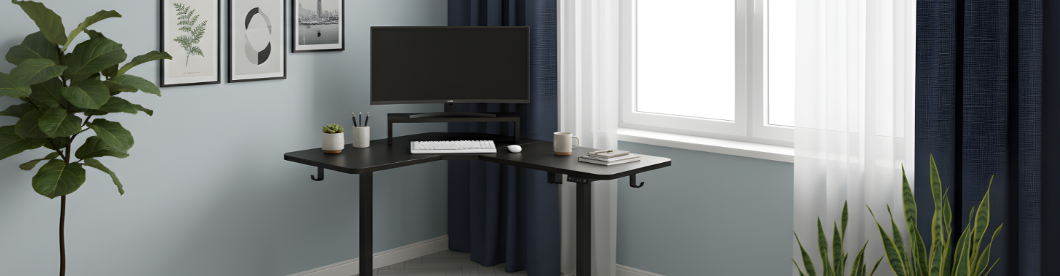 Biurko narożne regulowane SPEL112BB 120x60 cm z elektryczną regulacją wysokości