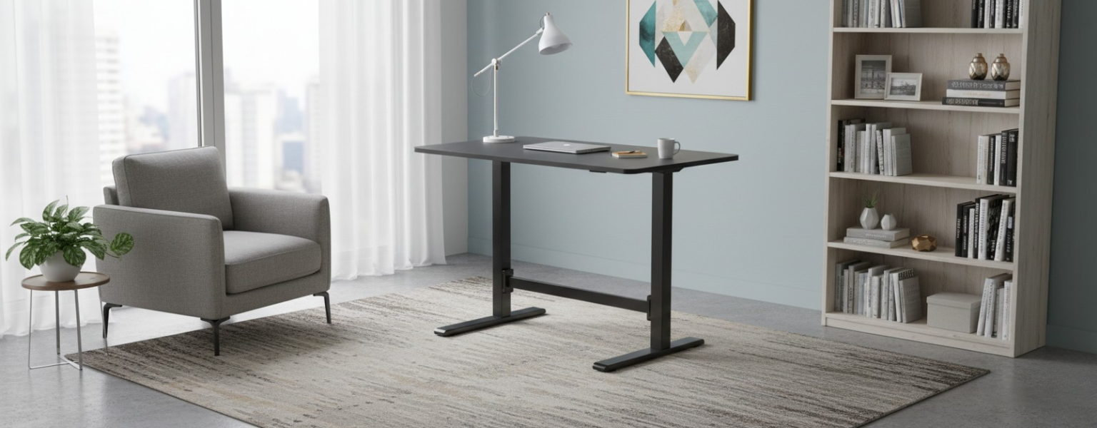 Biurko regulowane manualnie SPEO101 czarne w aranżacji home office