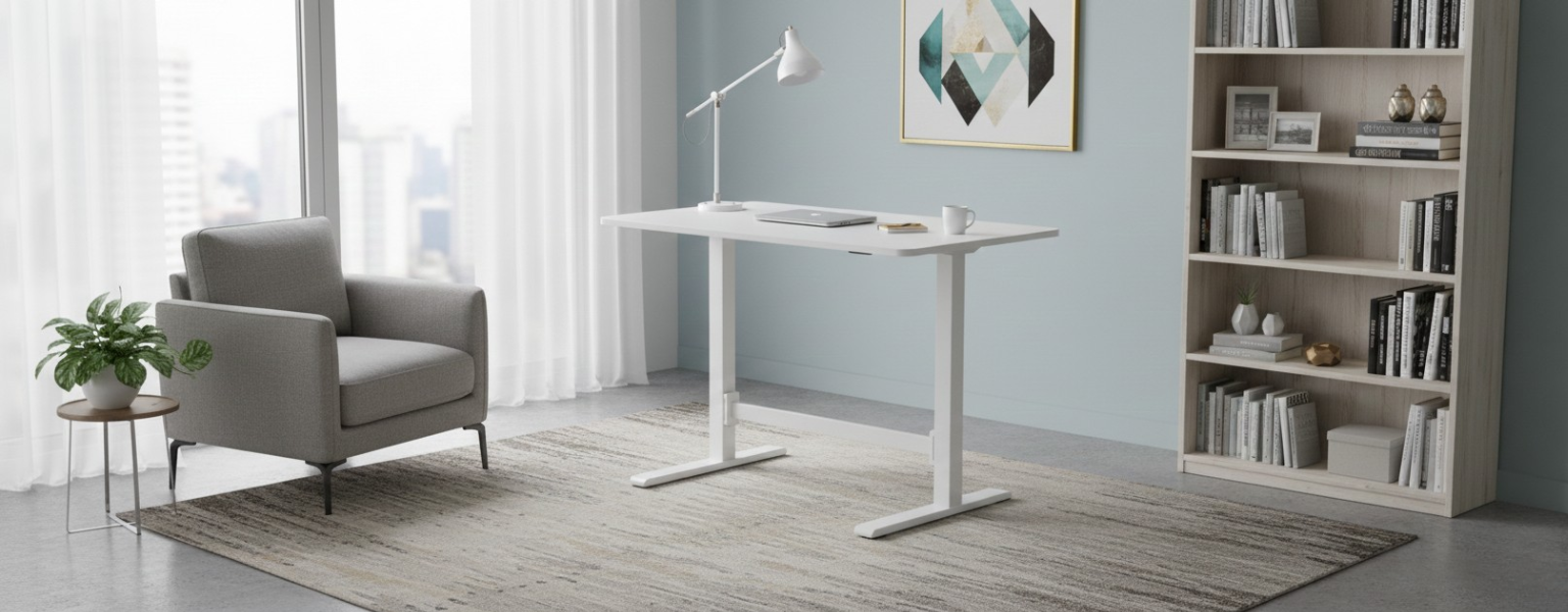 Biurko pneumatyczne Spacetronik SPEO101 białe w aranżacji home office