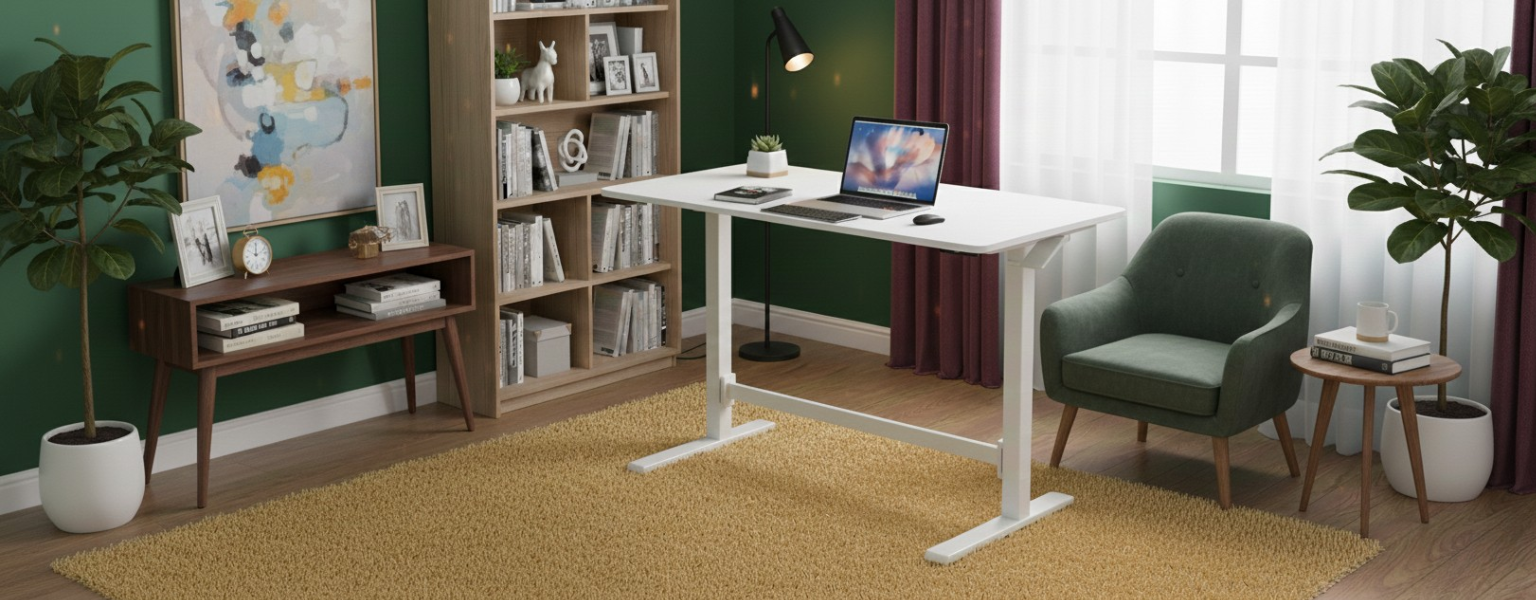 Biurko SPEO101 białe 120x60 cm w aranżacji home office