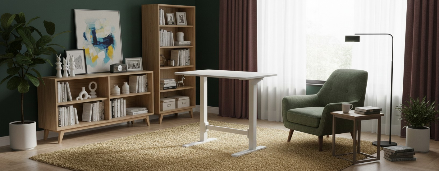 Biurko SPEO101 białe 80x50 cm w aranżacji małego biura