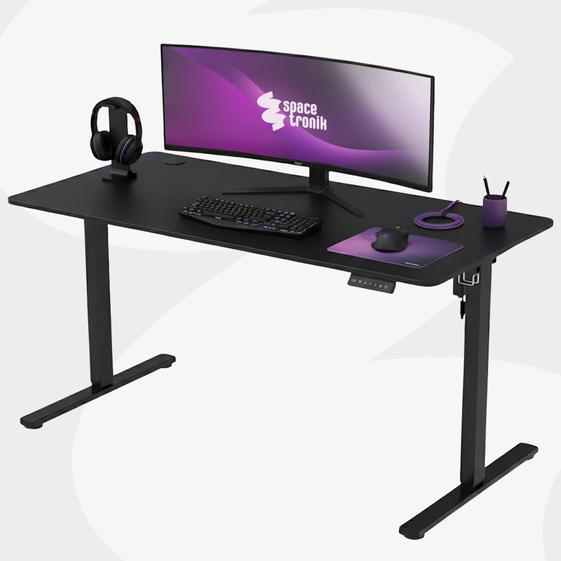 Panel sterujący biurka Moris i przepusty kablowe z haczykiem