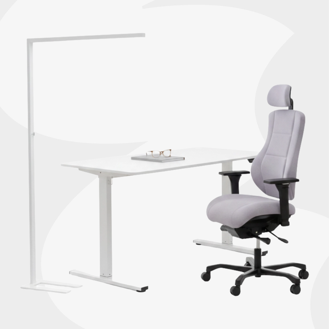 Ergonomiczny zestaw biurowy: biurko, fotel i lampa Spacetronik