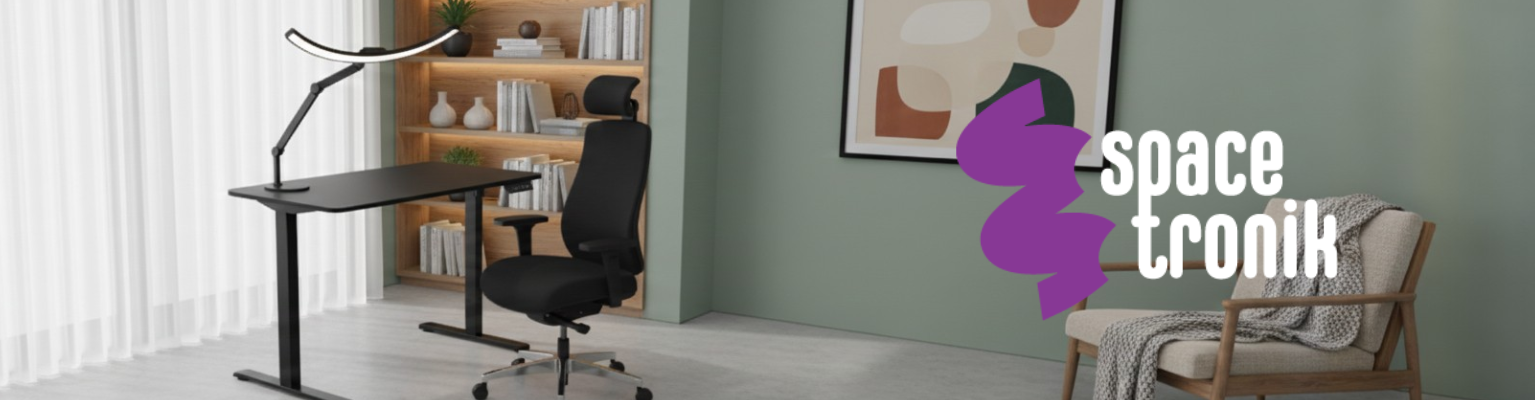 Zestaw: biurko elektryczne Moris SPE-O121, fotel Springle 44 i lampa biurkowa LED Glow D5