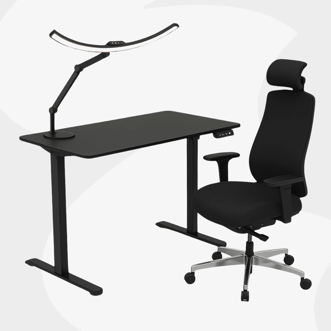 Zestaw ergonomiczny: biurko Moris SPE-O121, fotel Springle 44 i lampa Glow D5