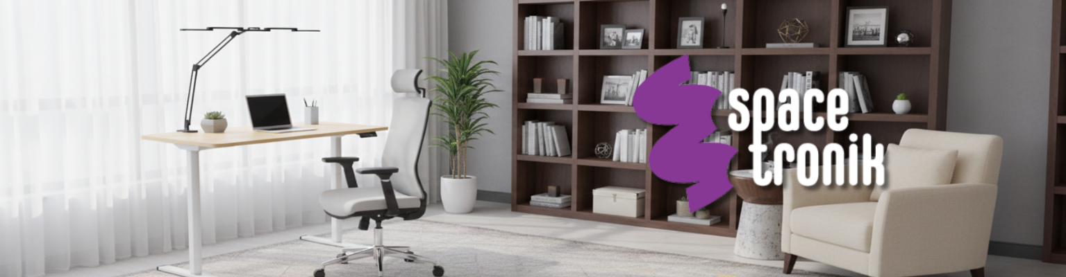 Zestaw: biurko elektryczne Spacetronik Moris SPE-O121, krzesło Spiro i lampa kreślarska Glow D2