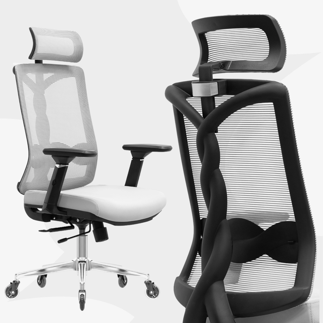 Krzesło biurowe z podłokietnikami 4D i chromowaną podstawą Spacetronik Spiro