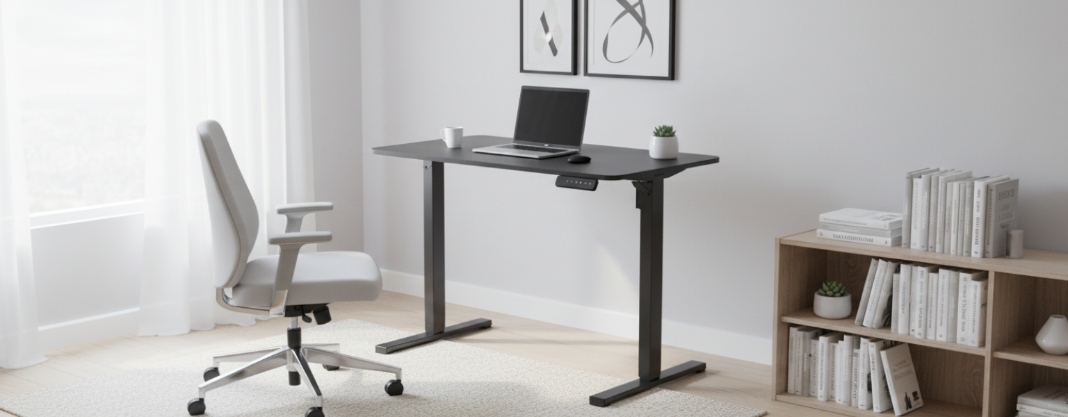 Czarne biurko elektryczne SPEO125BB 120x60 cm do home office