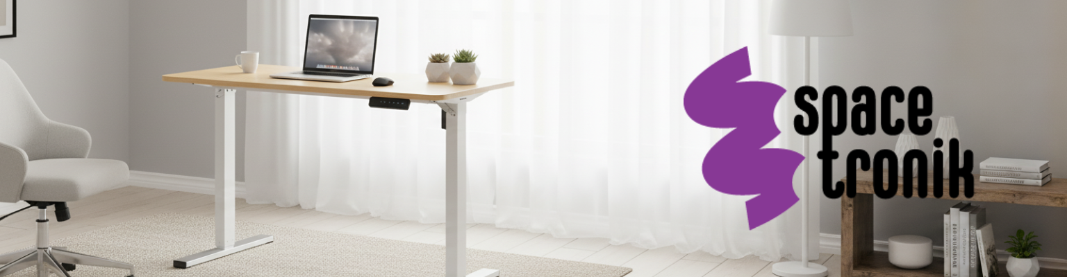 Biurko elektryczne SPEO125WO 120x60 cm z drewnianym blatem i białym stelażem