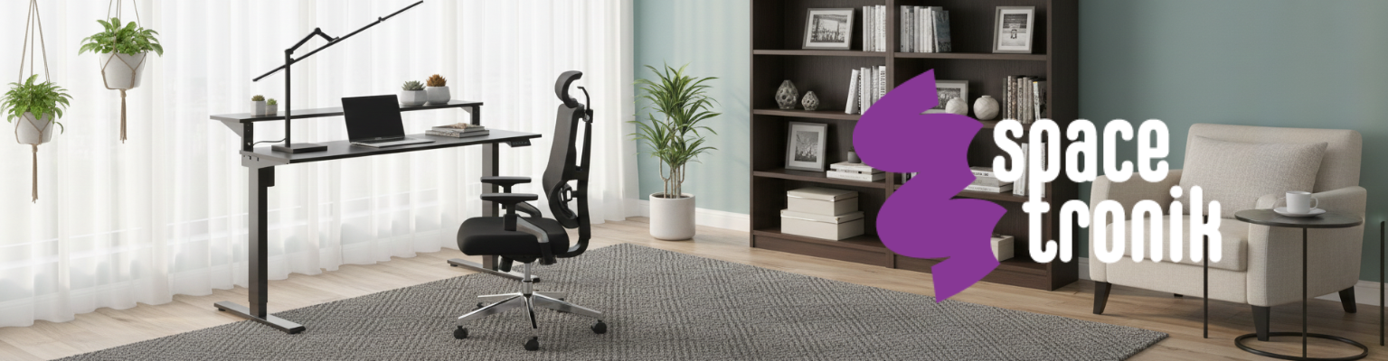 Zestaw: biurko elektryczne Spacetronik Moris SPE-O133BB, fotel ergonomiczny BARD i lampa kreślarska Glow D8