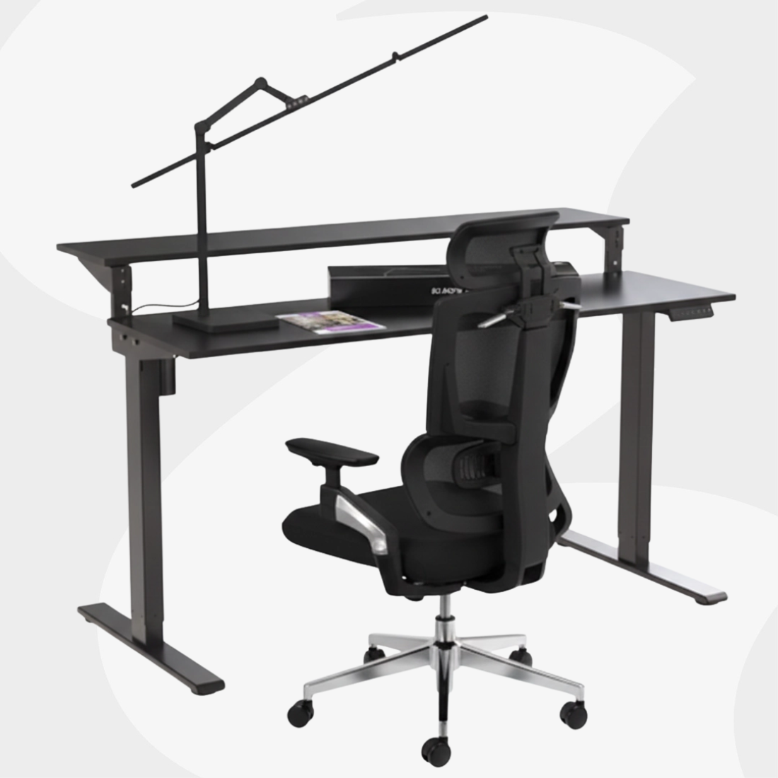 Zestaw ergonomiczny do pracy: biurko, fotel i lampa Spacetronik