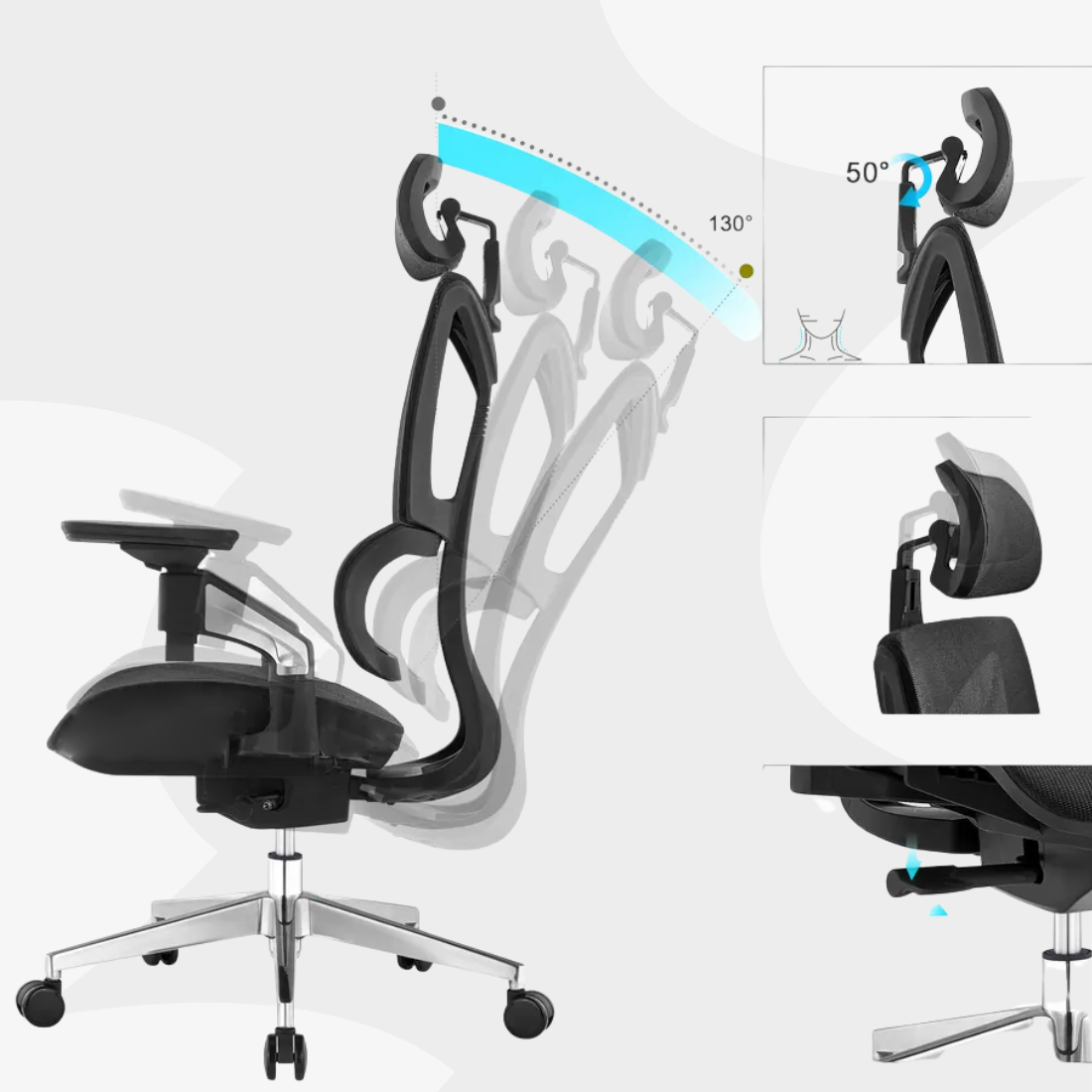 Ergonomiczny fotel biurowy z wieloma regulacjami