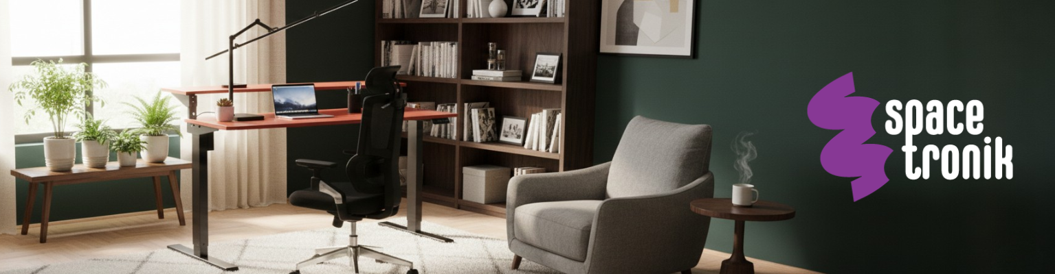 Zestaw biurko elektryczne Vegard SPEO232 z fotelem BARD i lampą Glow D4