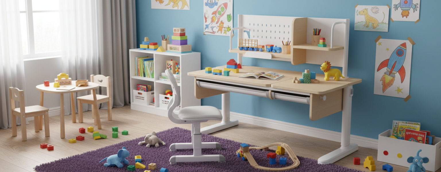 biurko regulowane dla dziecka Spacetronik SPEX106WL_120 nadstawka na biurko Spacetronik SPEX06WL zestaw do nauki porządek perforacja półki szuflady organizer