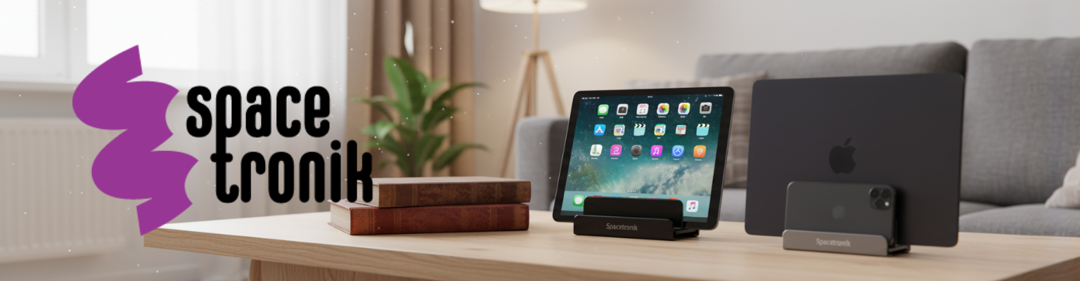 Stojak pod laptopa i 2 telefony Spacetronik szary aluminiowy