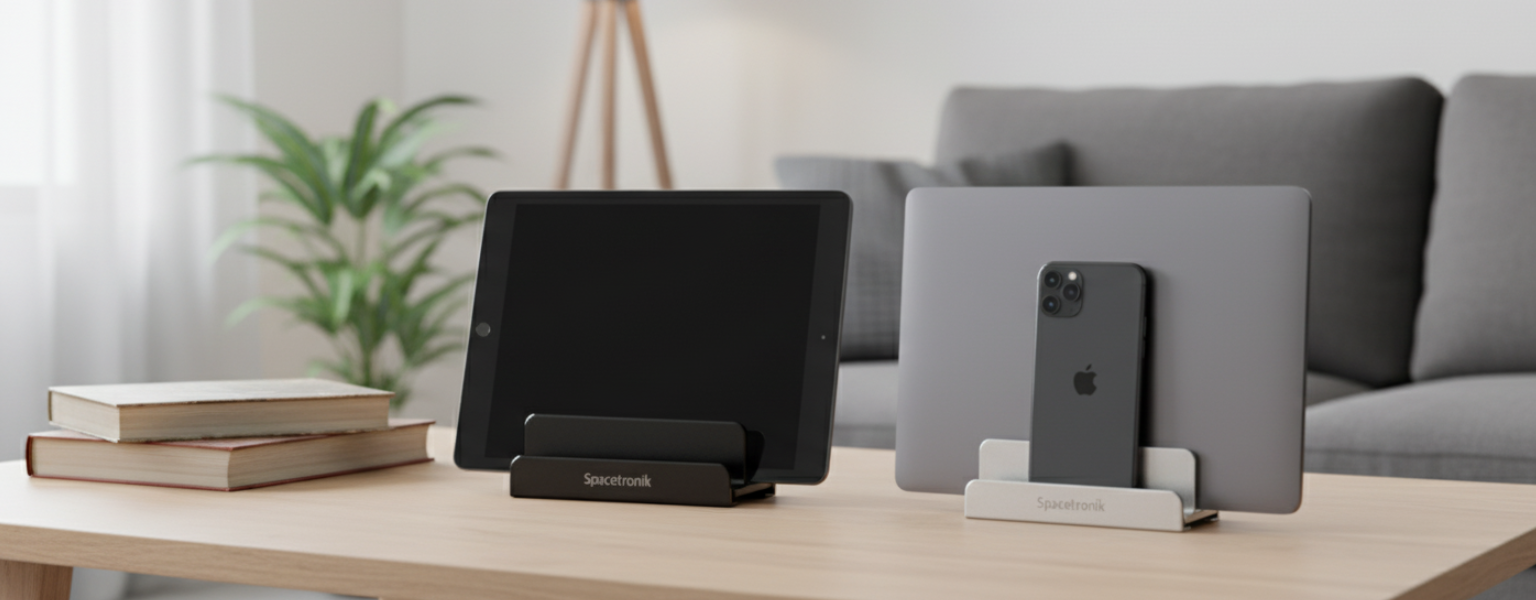 Szary stojak pod laptopa i telefony pionowy Spacetronik