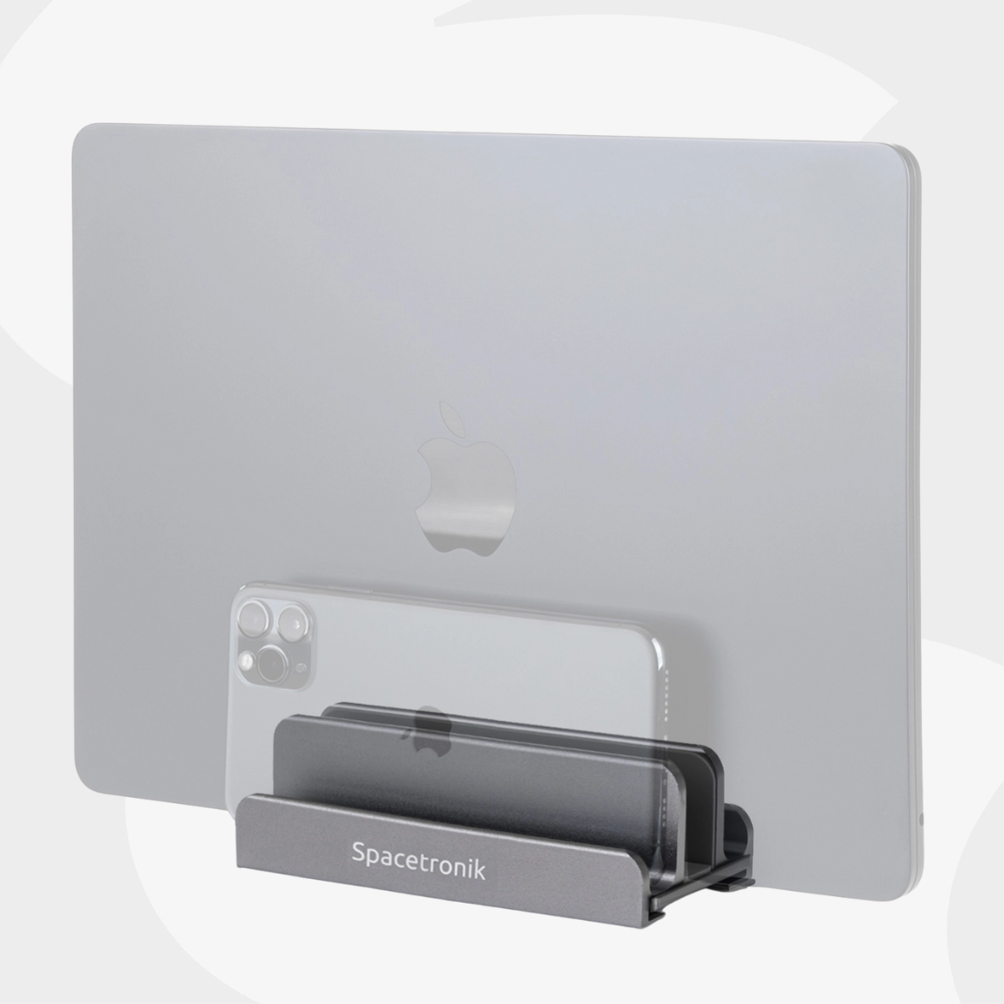 Szara kompaktowa podstawka pod laptopa i 2 telefony Spacetronik