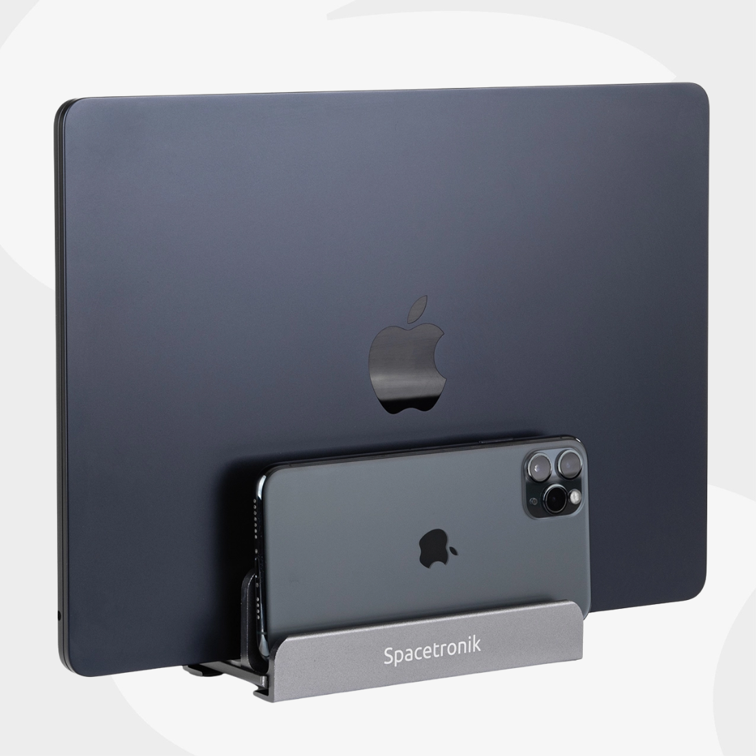 Nowoczesny szary stojak pod laptopa i telefony z aluminium