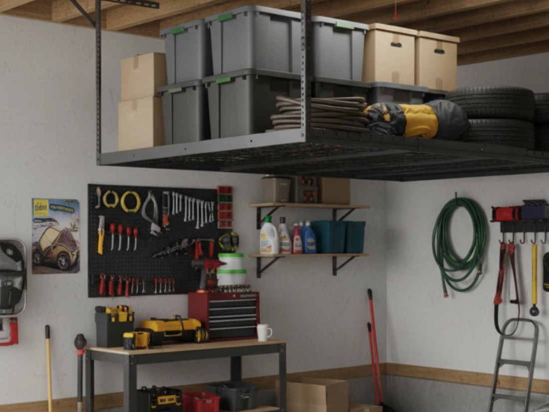 Regulowana wysokość półki sufitowej do garażu