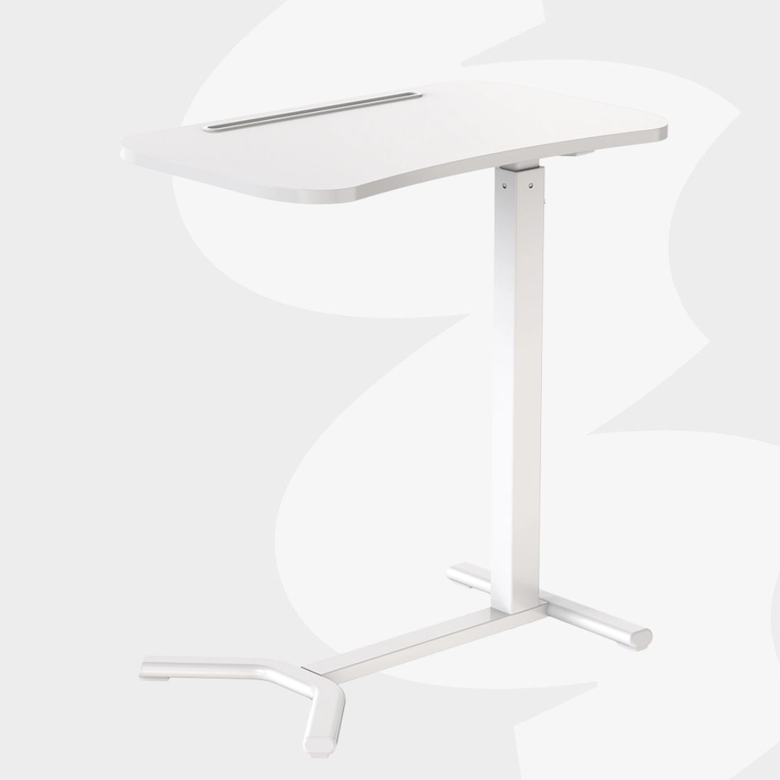 Stolik BUDDY 05 — kształt C, sprężyna gazowa, blat 600×380 mm, szczelina na telefon/tablet