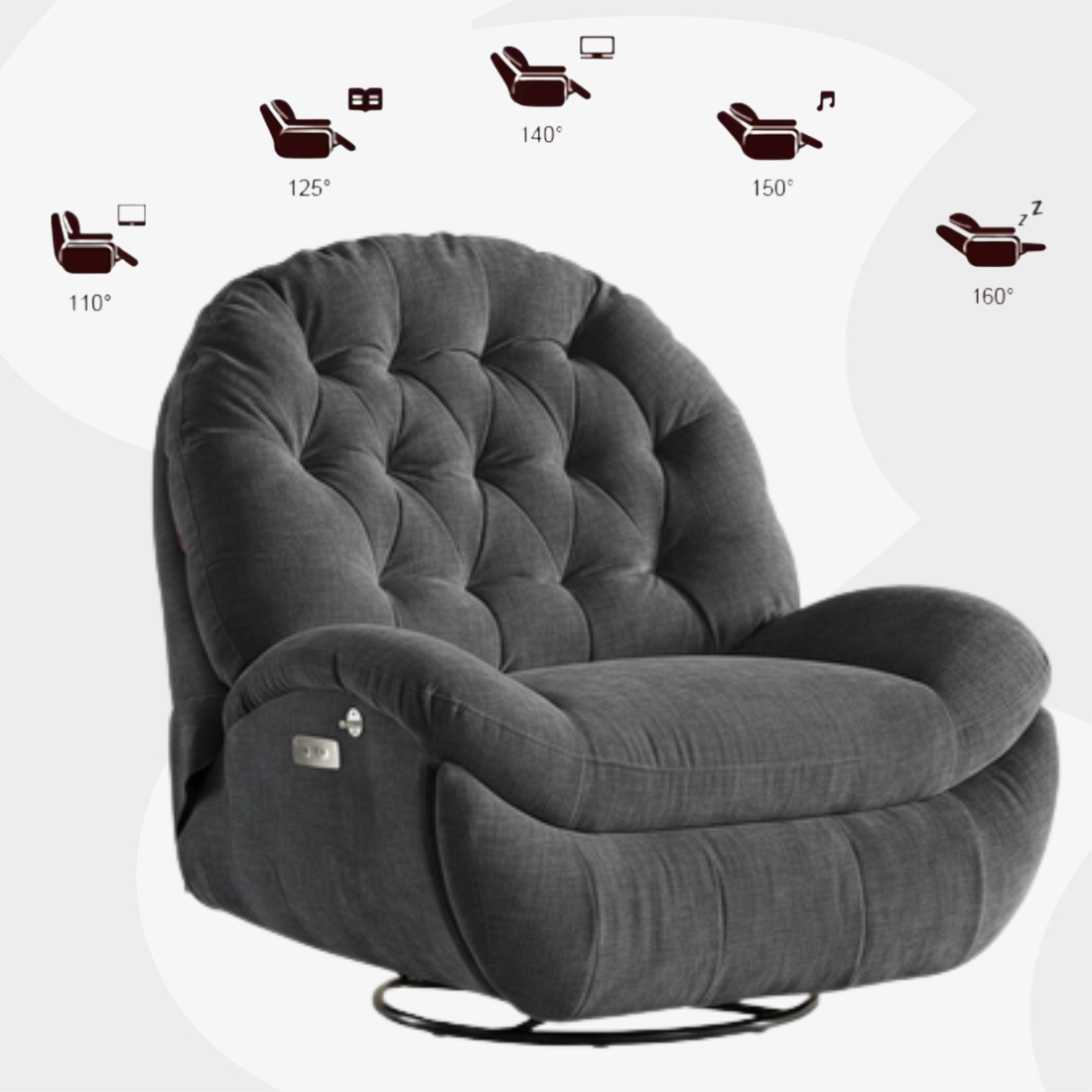 Fotel Flax 04 — elektryczna regulacja, glider, USB-C, uchwyt na telefon