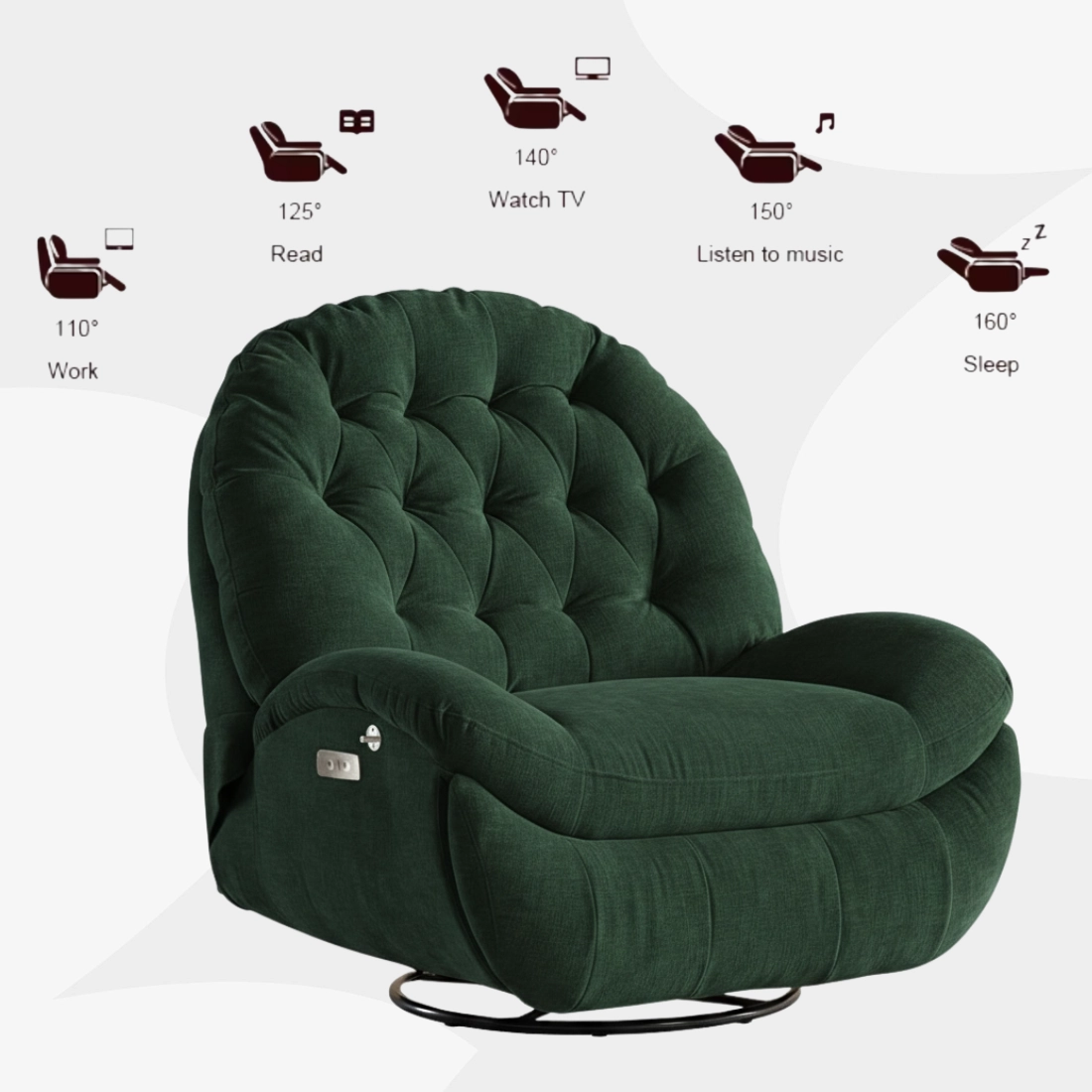 Fotel Flax 04: elektryczna regulacja, glider, USB-C, uchwyt na telefon