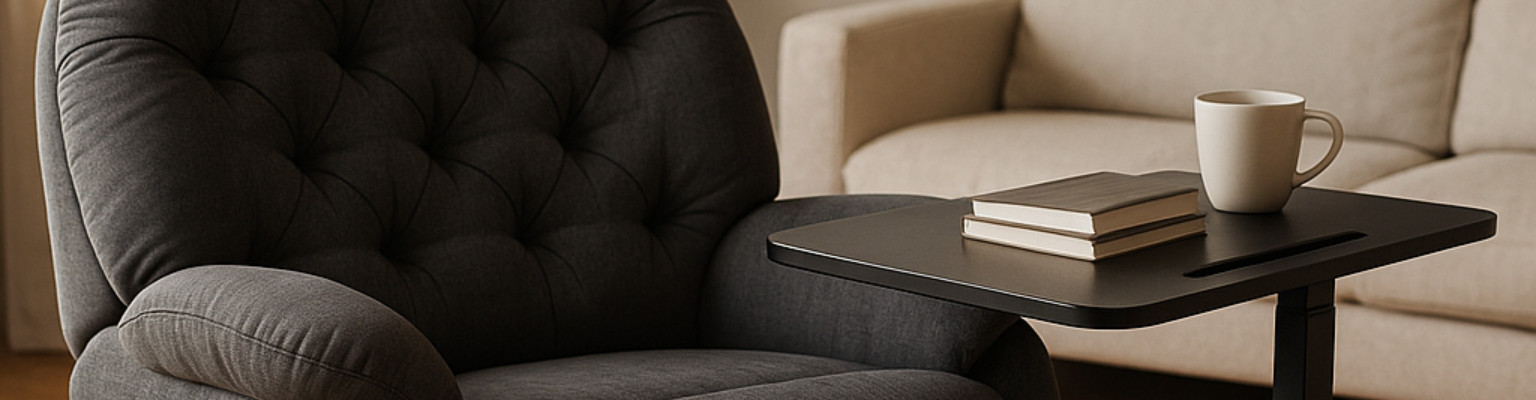 Zestaw: Fotel FLAX 04M szary i stolik BUDDY 05 czarny