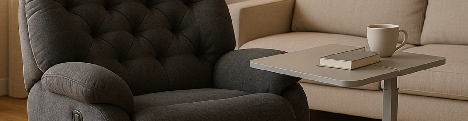 Zestaw: Fotel FLAX 04M szary i stolik BUDDY 15-GCC jasnoszary