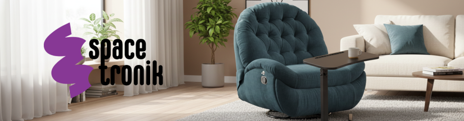 Zestaw: Fotel Spacetronik Flax 04M Akwamarynowy Mrok i stolik pomocniczy BUDDY 19 czarny