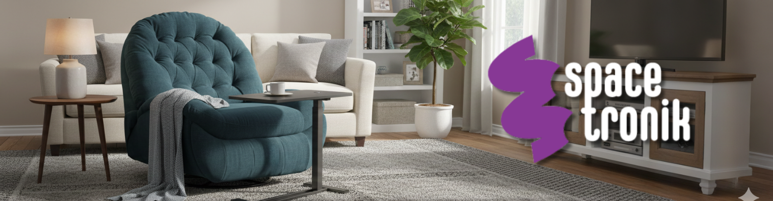 Zestaw: Fotel Spacetronik Flax 04M Akwamarynowy Mrok i stolik przyłóżkowy BUDDY 07 czarny