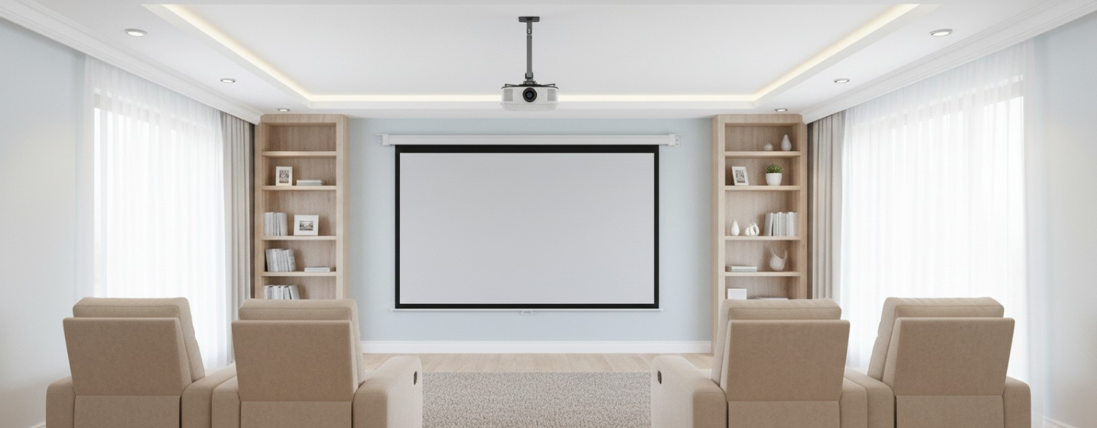 Zestaw ekran projekcyjny, uchwyt sufitowy i bezprzewodowy transmiter HDMI