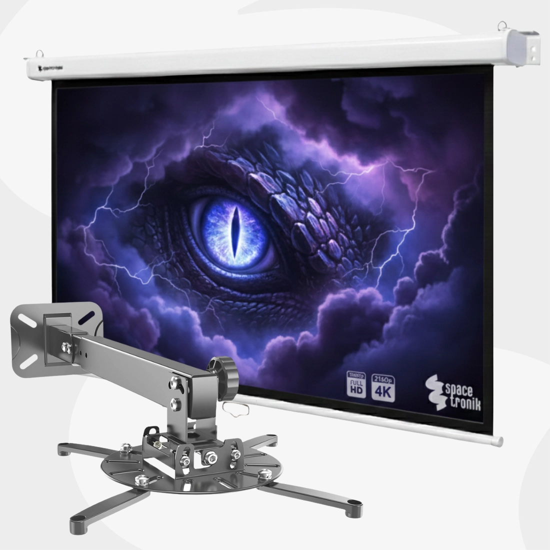 Zestaw: ekran projekcyjny ręczny 4K HD z uchwytem sufitowym do projektora Spacetronik SPA-P02B